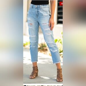 KanCan Blue Straight Leg Jeans with Distressed Detailing